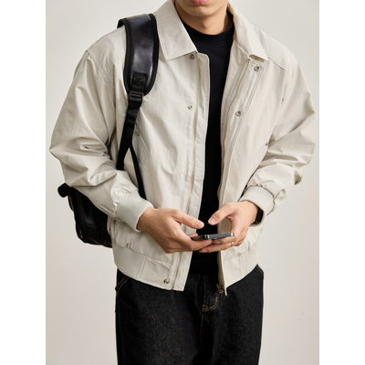 LUUD CityBoy朋克风短宽翻领外套男士抽褶袖设计双门襟哈灵顿夹克