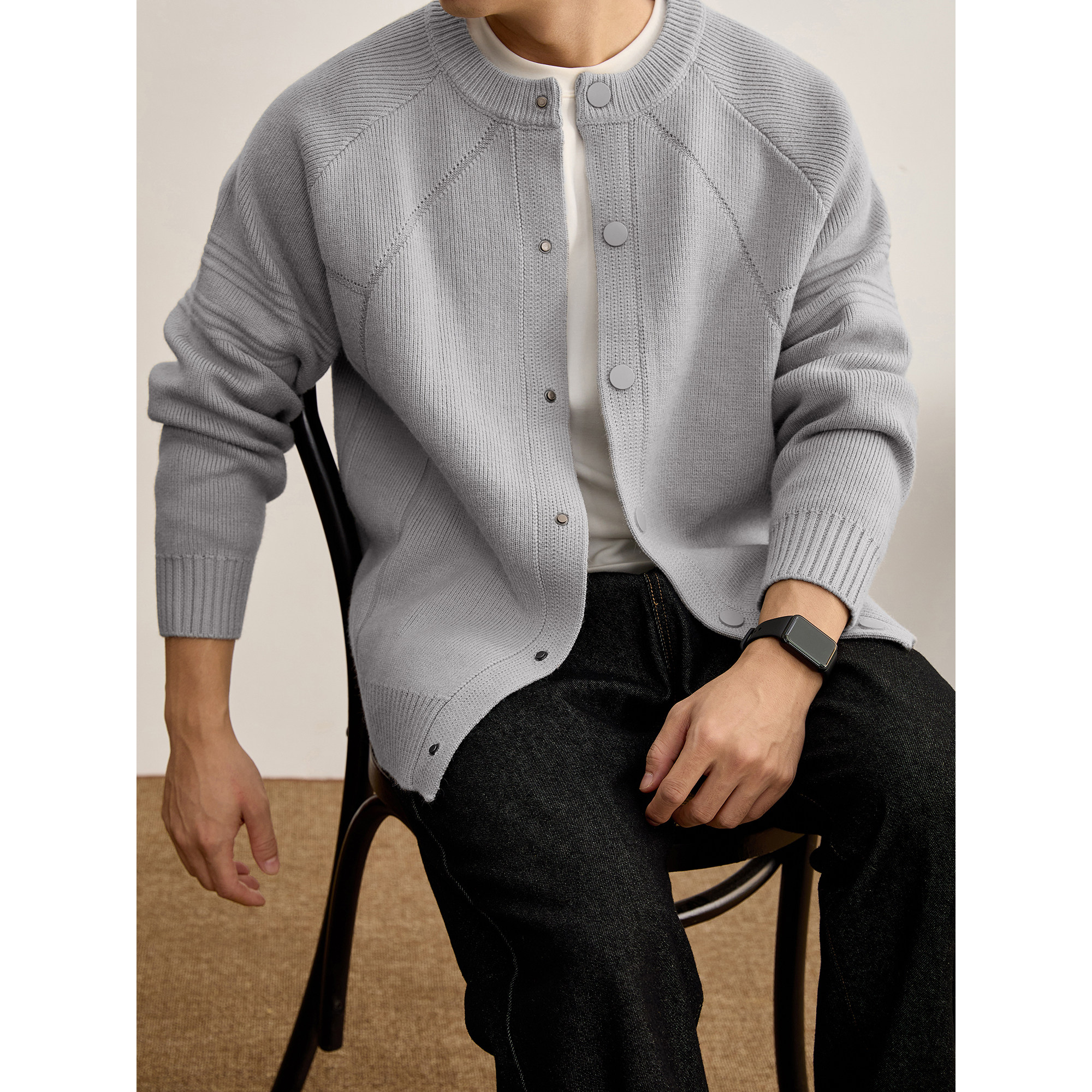 LUUD 纯色轻熟休闲罗纹圆领毛衣外套那男士分割拼接纹理针织外套,男装,针织衫/毛衣,淘宝优惠券,粉丝福利购,淘宝优惠卷