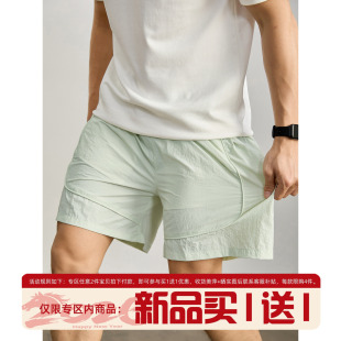 弧形分割纯色松紧腰五分裤 LUUD 透气防晒运动直筒短裤 薄款 男 夏季