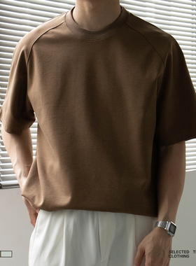 LUUD 韩风高级感简奢半袖圆领纯色男装T恤透气插肩袖休闲男士上衣