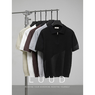 LUUD 轻熟风高奢针织Polo衫男士麻花肌理感简约保罗衫修身翻领T恤