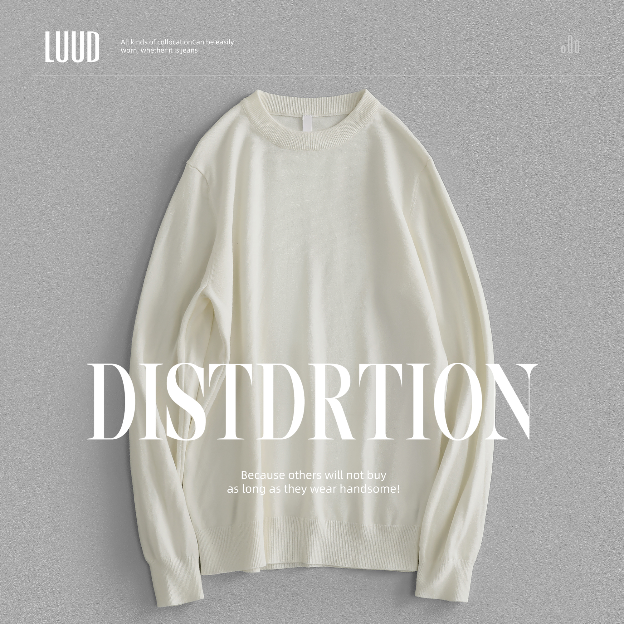 LUUD白色经典男士打底针织衫