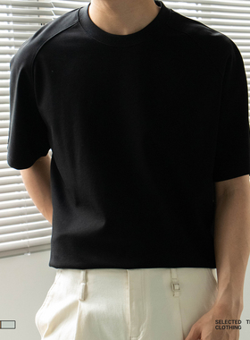 LUUD 黑白色基础百搭男女同款T恤衫透气吸湿夏季插肩袖宽松小上衣