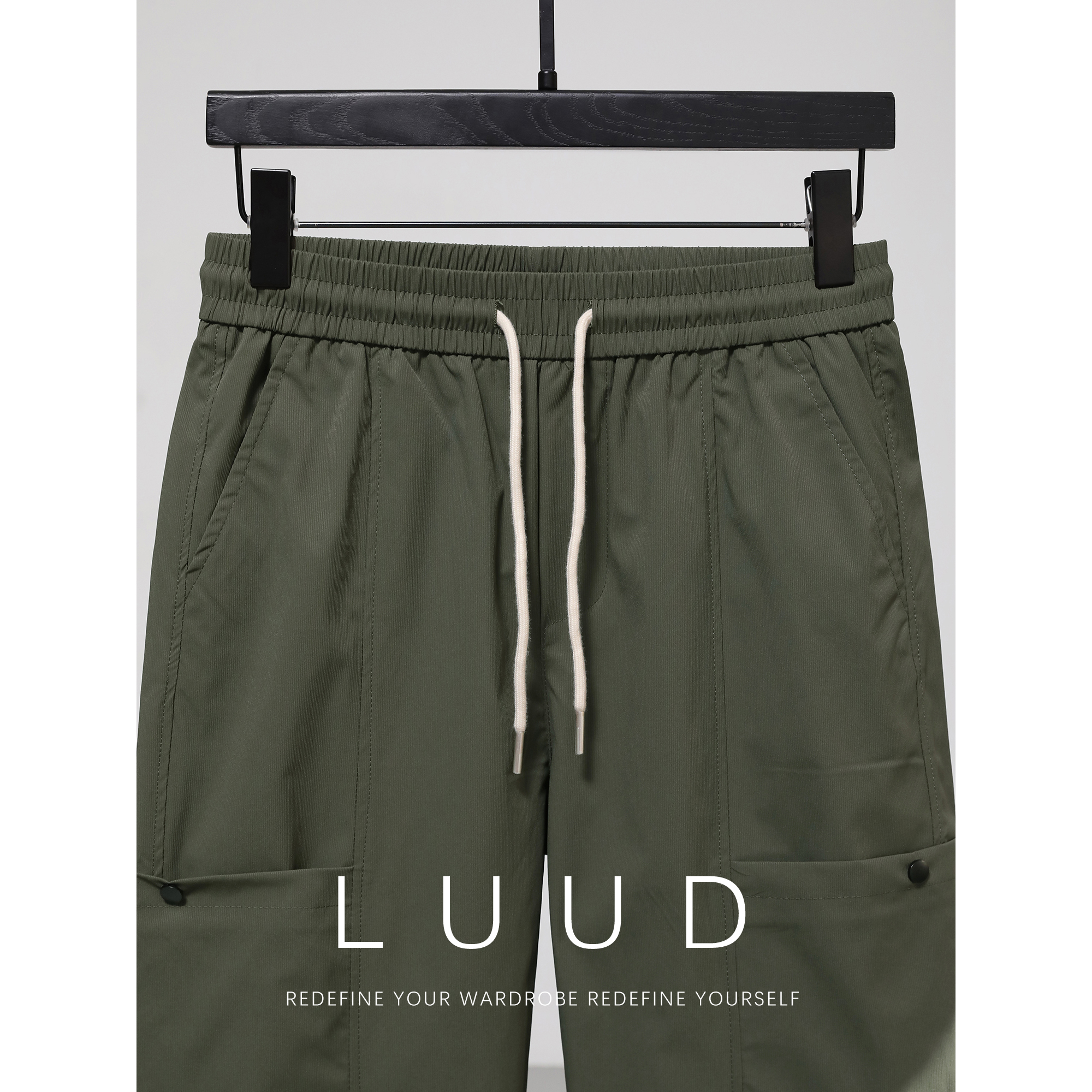 LUUD 美式复古直筒工装裤男Vintage宽松日系休闲大口袋抽绳款长裤