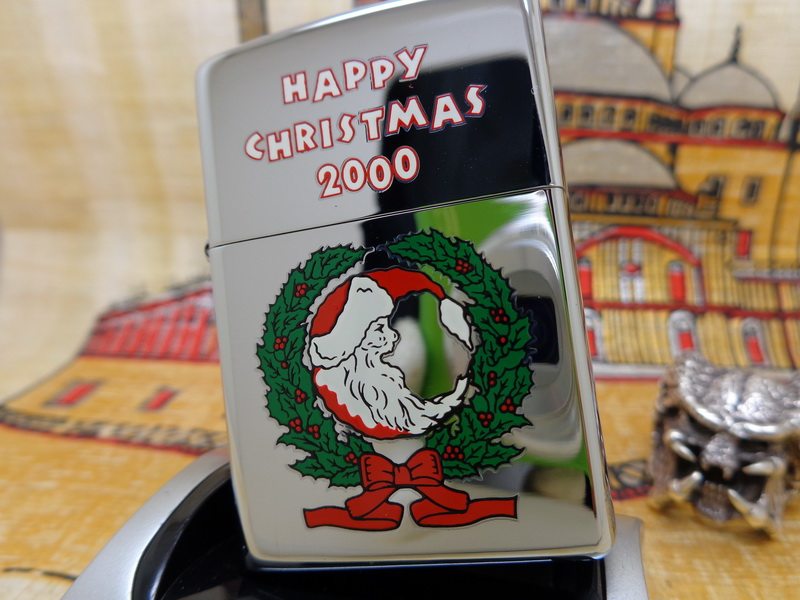 原装 2000年f全新镜面彩印冬青花环圣诞老人礼品防风打火机 zippo