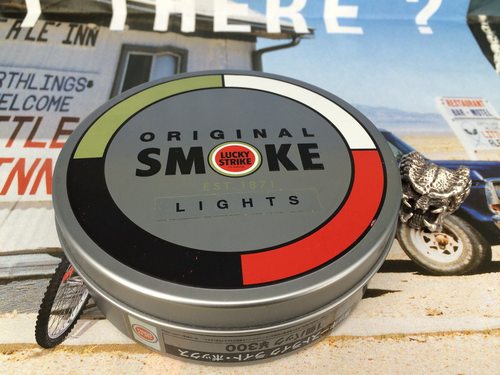 原装 全新好彩lucky strike银灰四色标个性圆形全金属烟盒 经典周