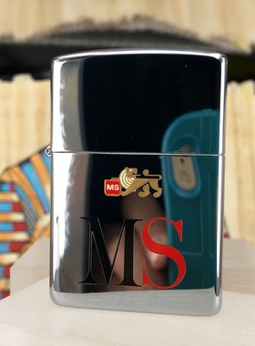 原装正版 1995年A全新镜面蚀刻漆印MS公司狮标防风打火机 ZIPPO