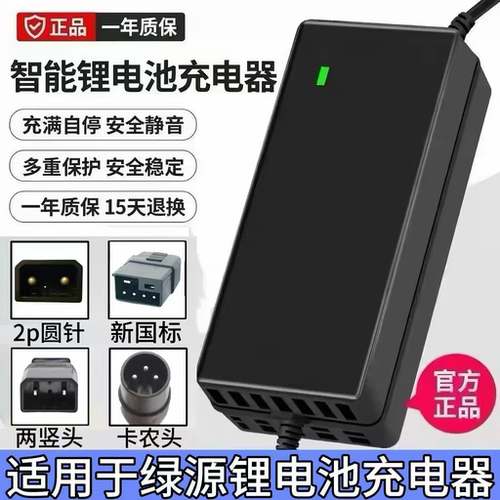 适用于绿源锂电池电动车充电器48V14AH20AH24AH通用2p两圆孔卡农