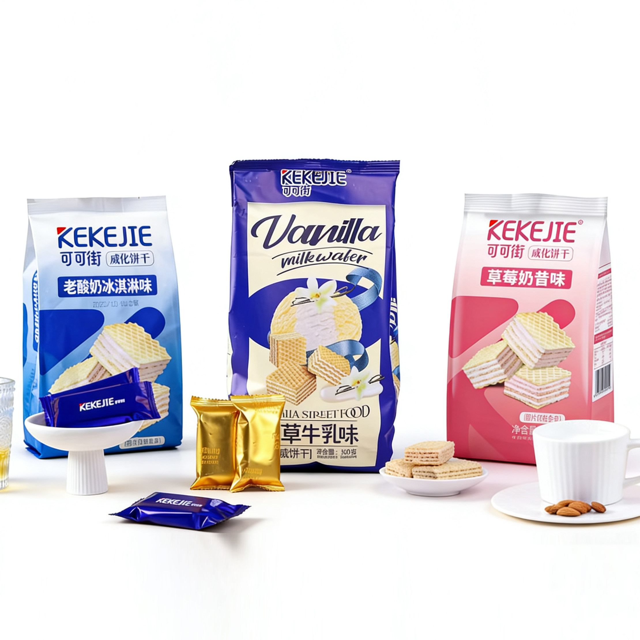 可可街威化饼干300g咖啡老酸奶草莓奶昔香草牛乳味网红糕点小零食