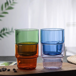 新款 牛奶杯可叠放整箱量大优惠 耐冷热彩色玻璃咖啡杯 家用茶水杯