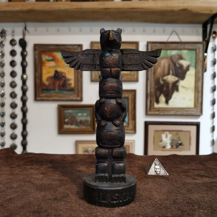 北美国阿拉斯加印第安原住民手工雷鸟图腾柱复古陈列装饰礼品摆件