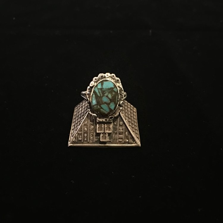 1970s925美墨西哥天然绿松石纯银标复古董个性孤品戒指女款17码