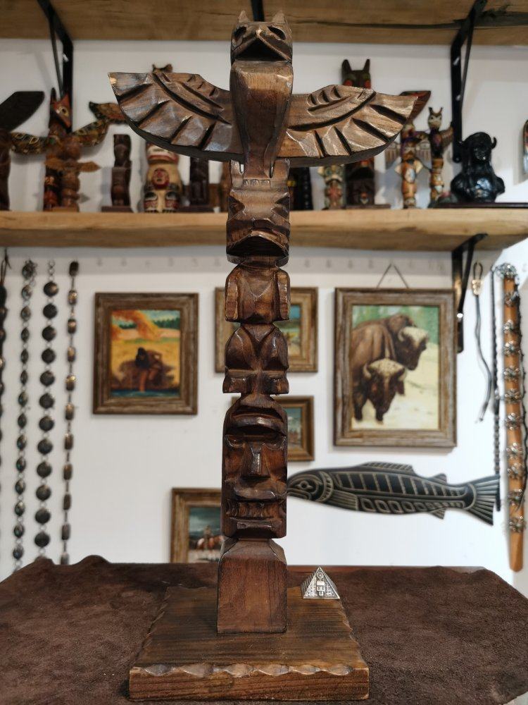 1922年美国印第安部落原住民手工超大雷鸟实木图腾柱收藏装饰摆件