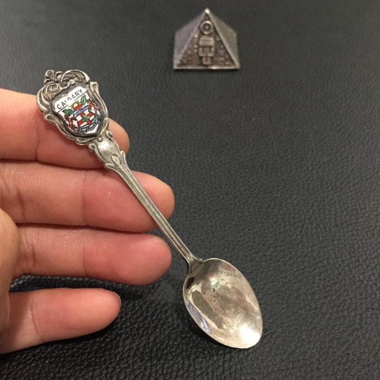 1920s加拿大卡尔加里纪念925纯银标古董收藏个性礼品纪念咖啡勺子