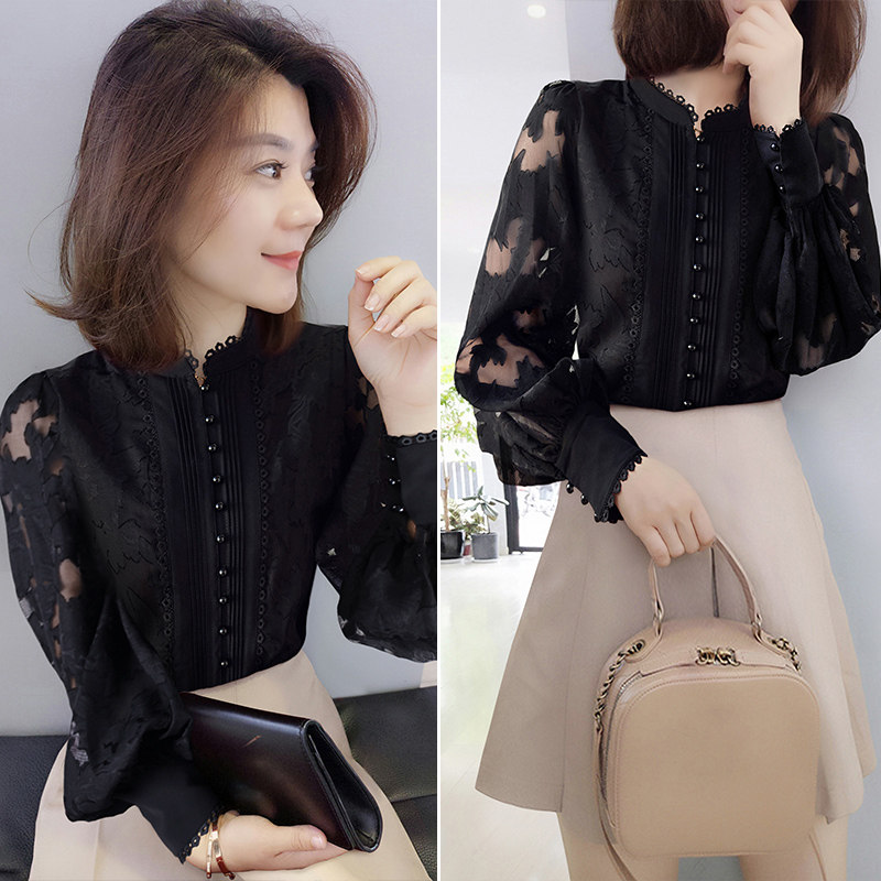法式轻熟风蕾丝上衣单排扣百搭衬衫欧洲站春季女装2022新款欧货潮
