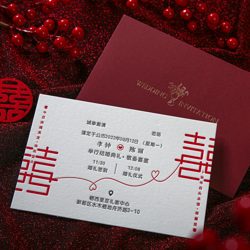 letterpress棉纸凸版喜帖定制高端凸版手工喜帖结婚请柬定制婚卡