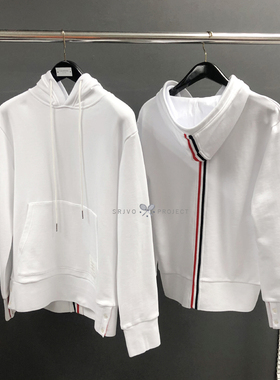 新款 TB后背织带条纹白色连帽卫衣长裤套装休闲长袖纯棉薄款