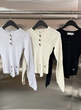 新款西太后紧身衣贴身弹力土星刺绣麻花V领针织衫开胸维维安