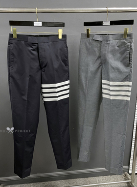 新款tb 色织四杠条纹巴黎扣修身休闲免烫西裤