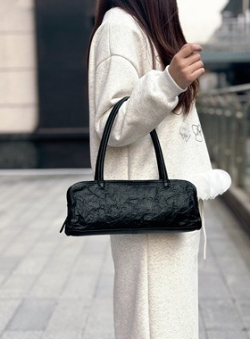 LEXI原创款法式头层褶皱牛皮腋下包真皮小众法棍包手提单肩小女包