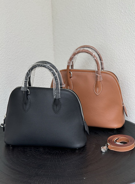 头层牛皮保龄球包进口eve手提斜挎贝壳包白色真皮小包