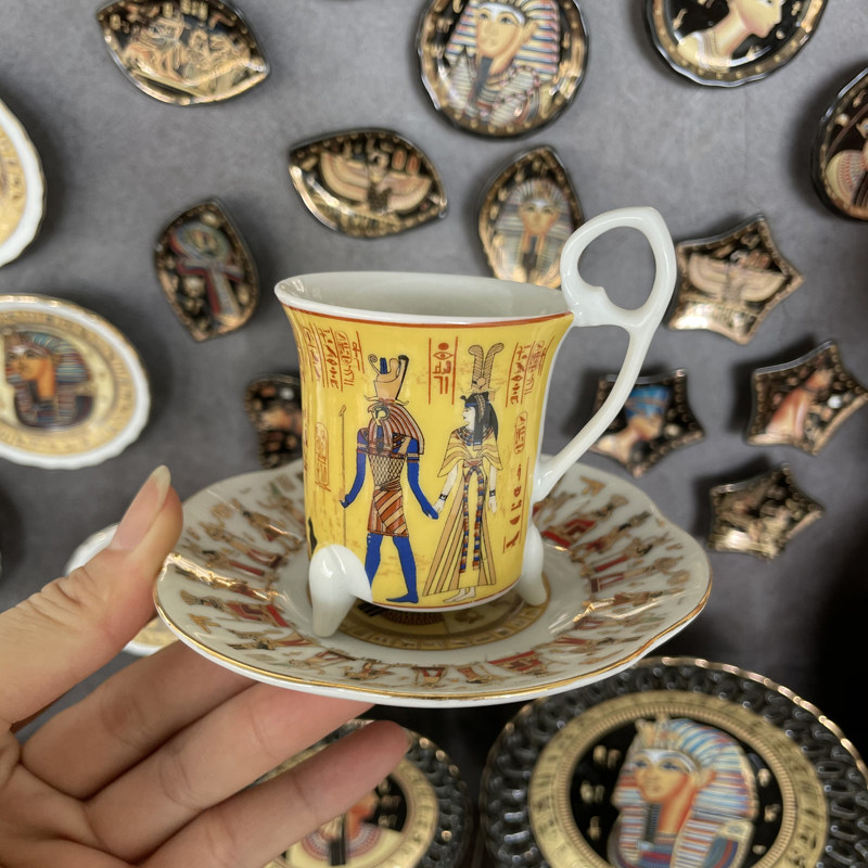 陶瓷杯外贸出口埃及纪念品杯子三只脚咖啡杯碟茶杯酒杯古神话法老