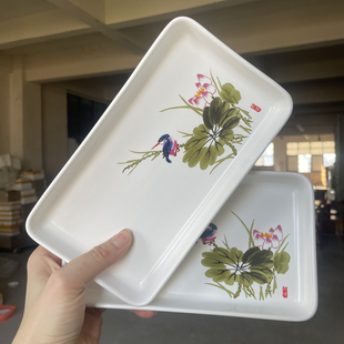 中国陶瓷餐具创意长方形花鸟菜盘盘子烧烤冷盘寿司意境酒店摆盘子