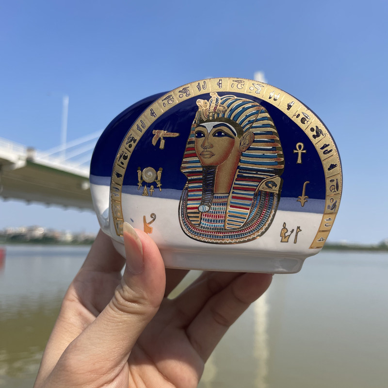 陶瓷餐巾架埃及外贸出口纸巾架子收纳架创意家居摆件古神话法老