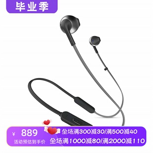 JBL T205 BT无线蓝牙耳机 颈挂式 重低音立体声 带麦克风 时尚 黑