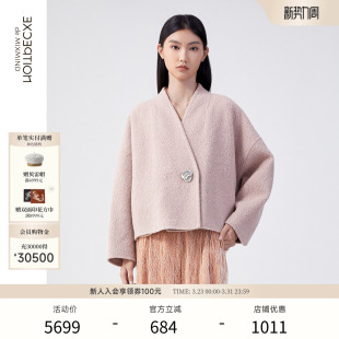 EXCEPTION例外女装 绵羊毛保暖斜襟交叠领金属扣毛呢外套女 秋冬款