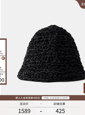 EXCEPTION例外女装春季丝绒织带休闲百搭黑色帽子女