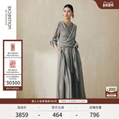 EXCEPTION例外女装 苎麻混纺连衣裙系带收腰显瘦气质简约A字长裙女