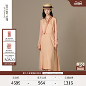 EXCEPTION例外女装 斜襟新中式 透气连衣裙子V领收腰绑带连身裙