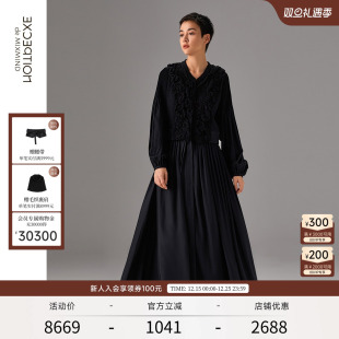 大气泡泡袖 时尚 长裙手绣扭花设计连衣裙 春秋款 EXCEPTION例外女装