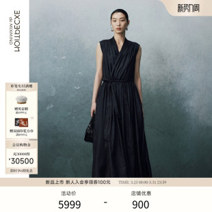 连衣裙子 显瘦无袖 EXCEPTION例外女装 蚕丝混纺V领褶皱设计收腰修身