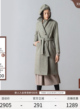 EXCEPTION例外女装秋冬粗花呢羊毛大衣中长款英式气质毛呢外套女