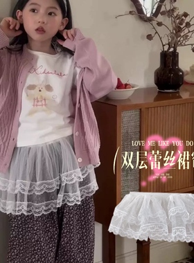 女童半身裙2025夏季新款宝宝百搭白色屁帘儿童设计感洋气叠穿裙帘