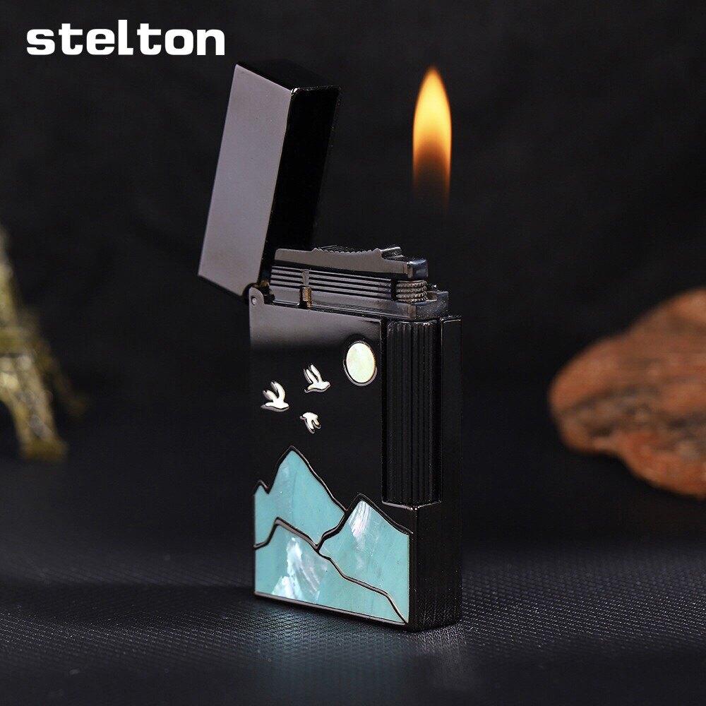 stelton斯特腾朗声充气打火机侧滑砂轮纯铜山月归雁高端个性礼品