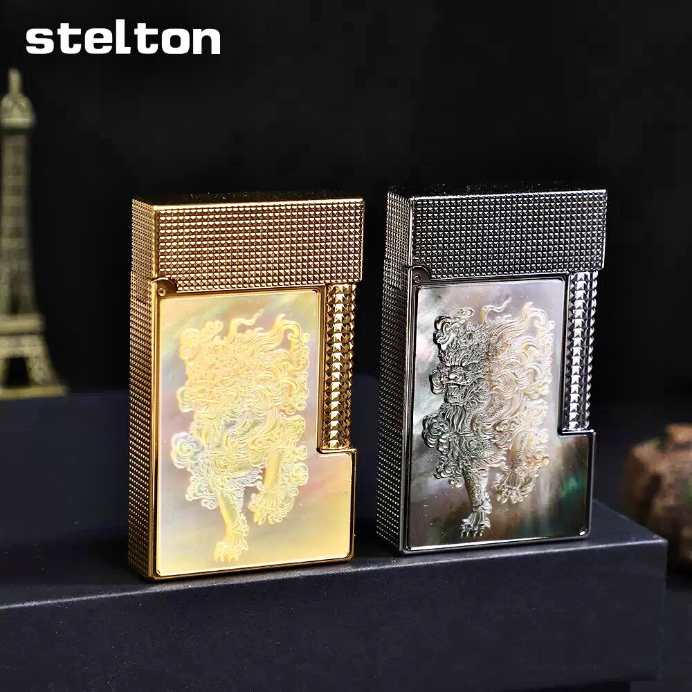 stelton斯特腾朗声打火机充气纯铜彩贝浮雕招财麒麟高端创意礼物