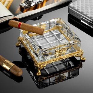 CIGARLOONG茄龙雪茄烟灰缸水晶玻璃精美铜雕花高端家用四位烟灰缸