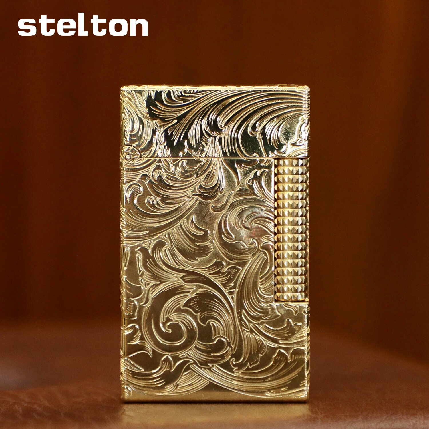 stelton斯特腾朗声充气打火机侧滑轮纯铜镀金唐草花高端个性礼品