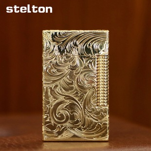 stelton斯特腾朗声充气打火机侧滑轮纯铜镀金唐草花高端个性礼品
