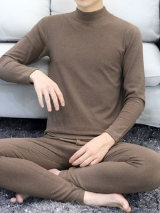 保暖内衣套装中领秋冬男士无痕半高领德绒发热打底衫秋衣秋裤男款