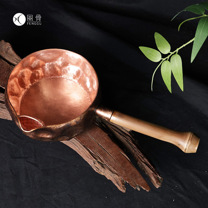 手工紫铜筇竹把手云南小铜锅