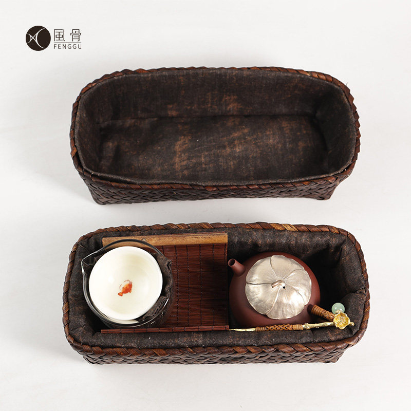 旅行茶具套装便携 大漆竹编收纳盒 户外茶事小套组 功夫茶具
