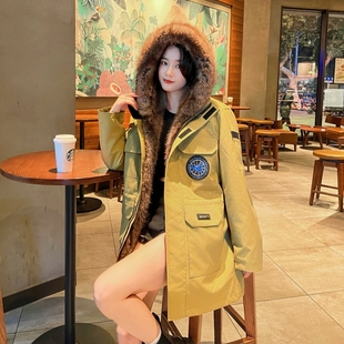 鹅工装 可拆卸内胆加绒厚大码 皮草仿貂绒外套 爆款 派克服女2025新款