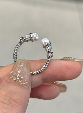 未晚女纯银新中式麻花珍珠戒指