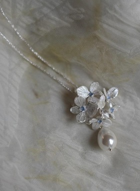 未晚纯银无尽夏花簇绣球花项链