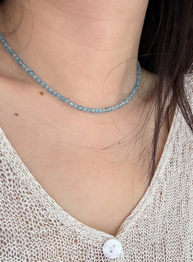 未晚纯银女不规则蓝托帕串珠项链