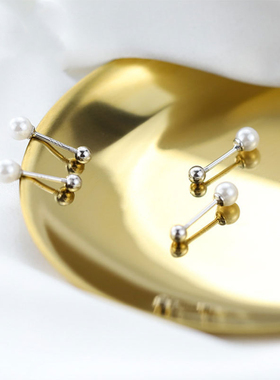 小清新一款两戴圆珠珍珠螺丝耳钉纯银气质贝珠耳骨钉养耳洞耳饰女